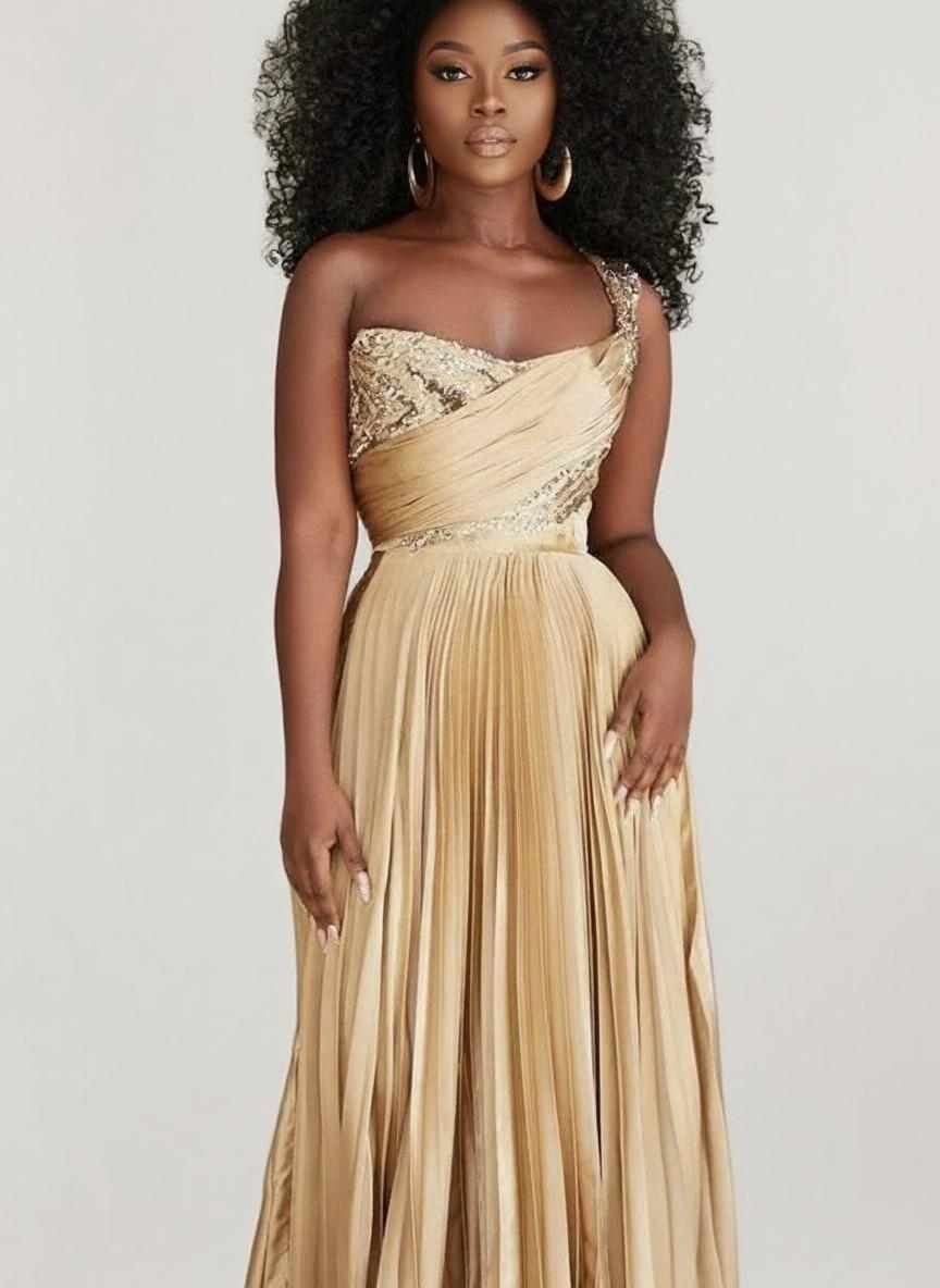 Single strap floor length sleeveless gorgeous looking gown for party and ceremonies