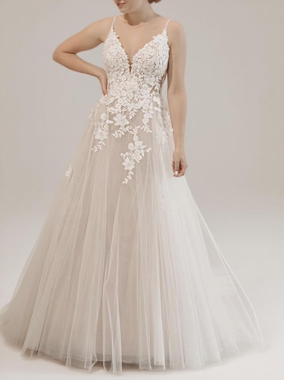 Lace straps sleeveless V neck backless floor length formal dress