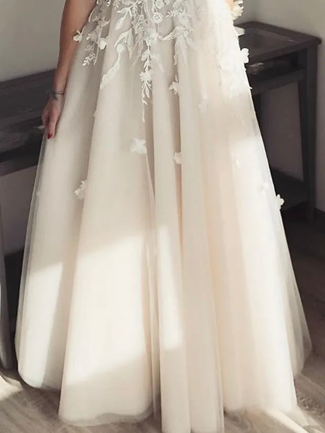 Lace straps sleeveless V neck backless floor length formal dress