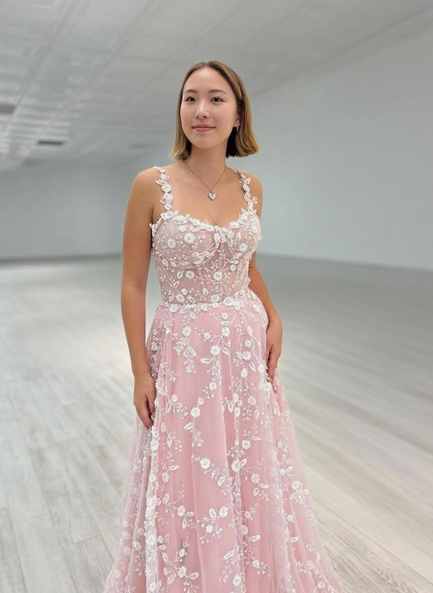 Lace straps semi V neck pretty looking party and prom dress