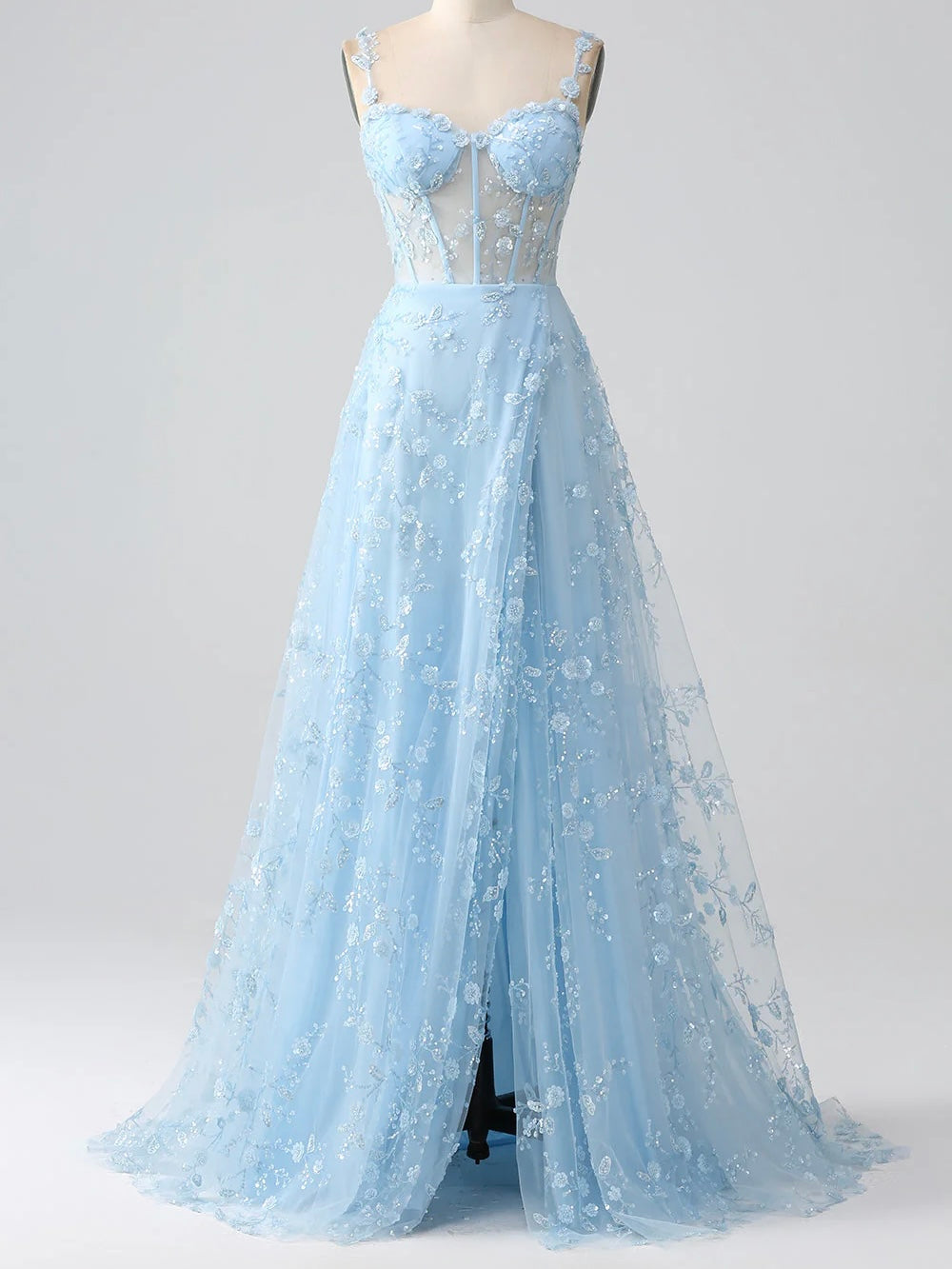 Lace straps semi V neck pretty looking party and prom dress