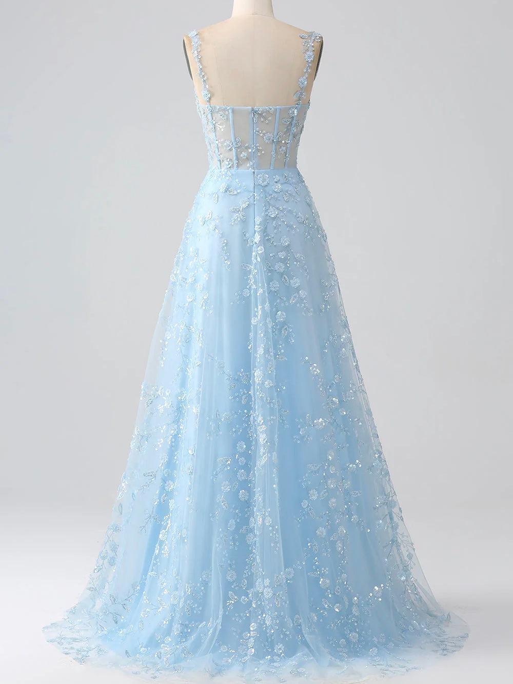 Lace straps semi V neck pretty looking party and prom dress