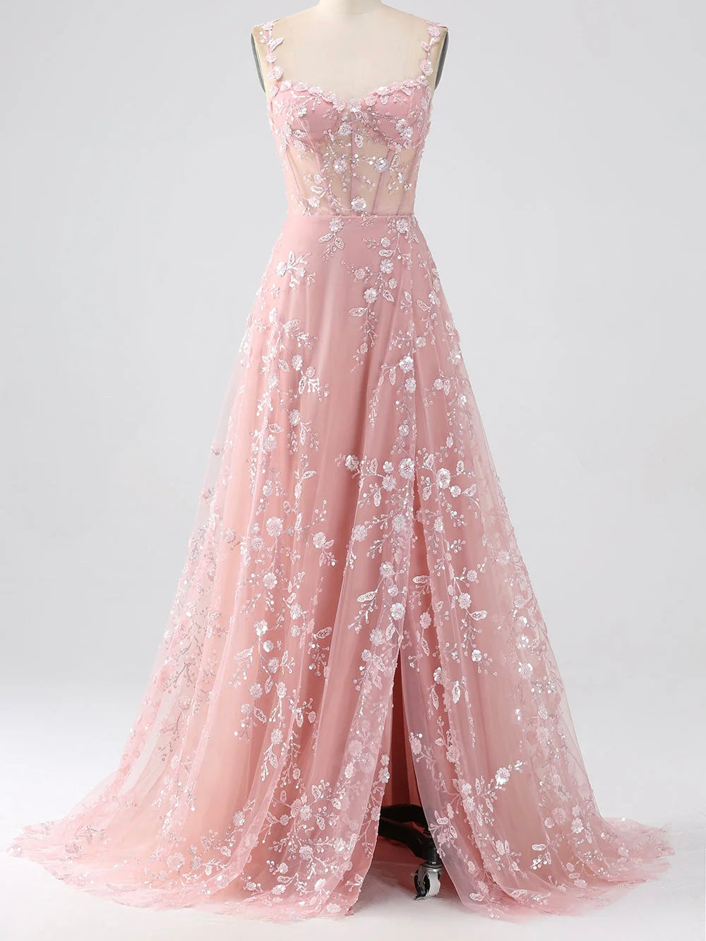 Lace straps semi V neck pretty looking party and prom dress