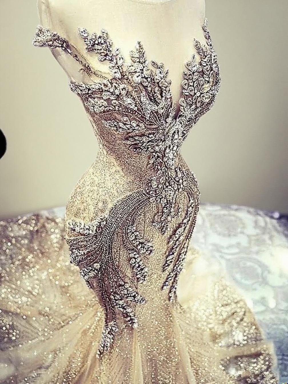 Mermaid style Uniquely designed crystal and beaded applique off the shoulder wedding dress