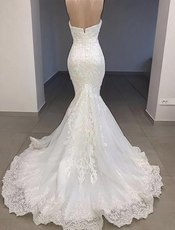 Mermaid style gorgeously lace design bodice off the shoulder short puff sleeve bridal dress  Chapel length