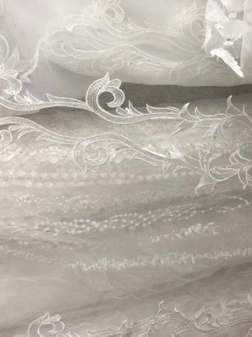 Mermaid style gorgeously lace design bodice off the shoulder short puff sleeve bridal dress  Chapel length