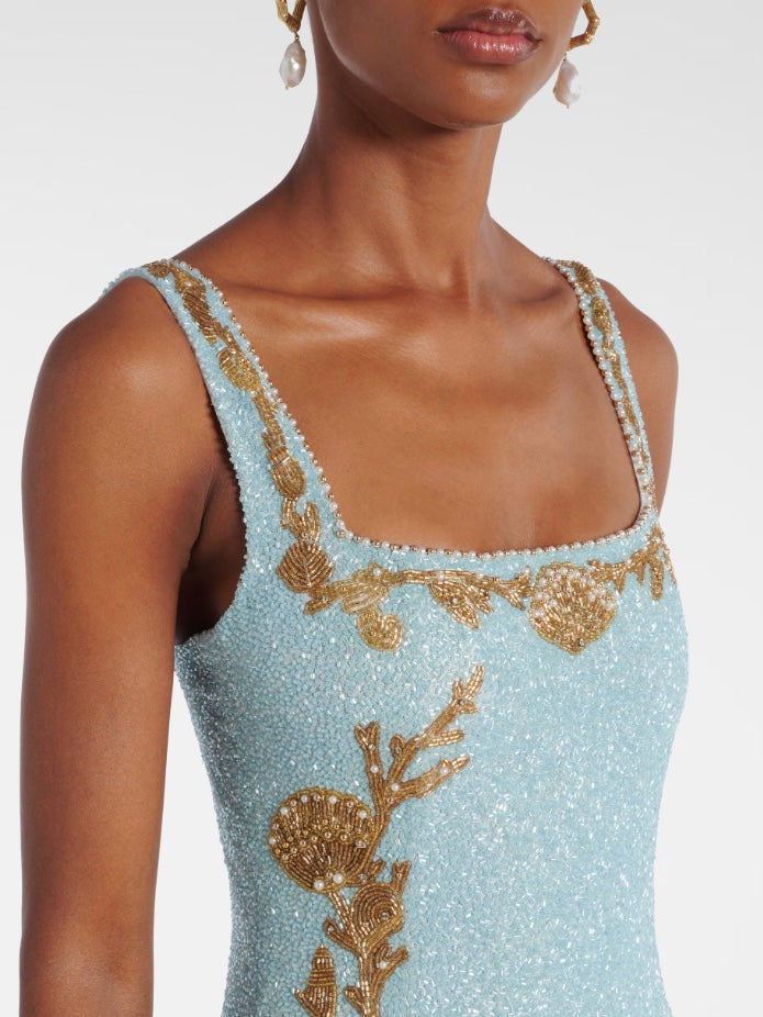 Asterias embellished gown in blue