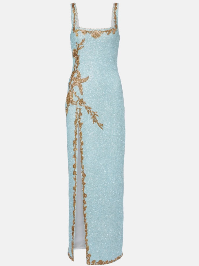 Asterias embellished gown in blue