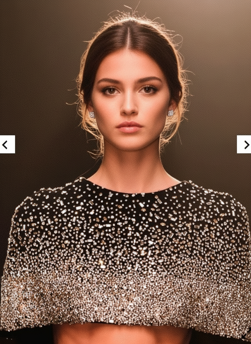 Uniquely designed two parts long sleeve crystal applique fashionable party dress