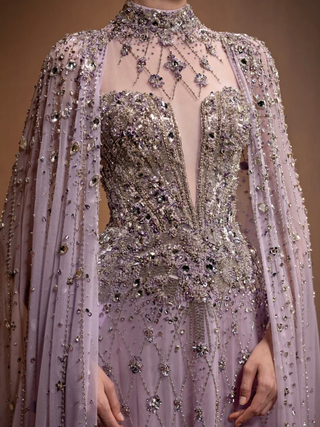 High Neck full sleeve with stunning Crystal Beaded Detailing party dress