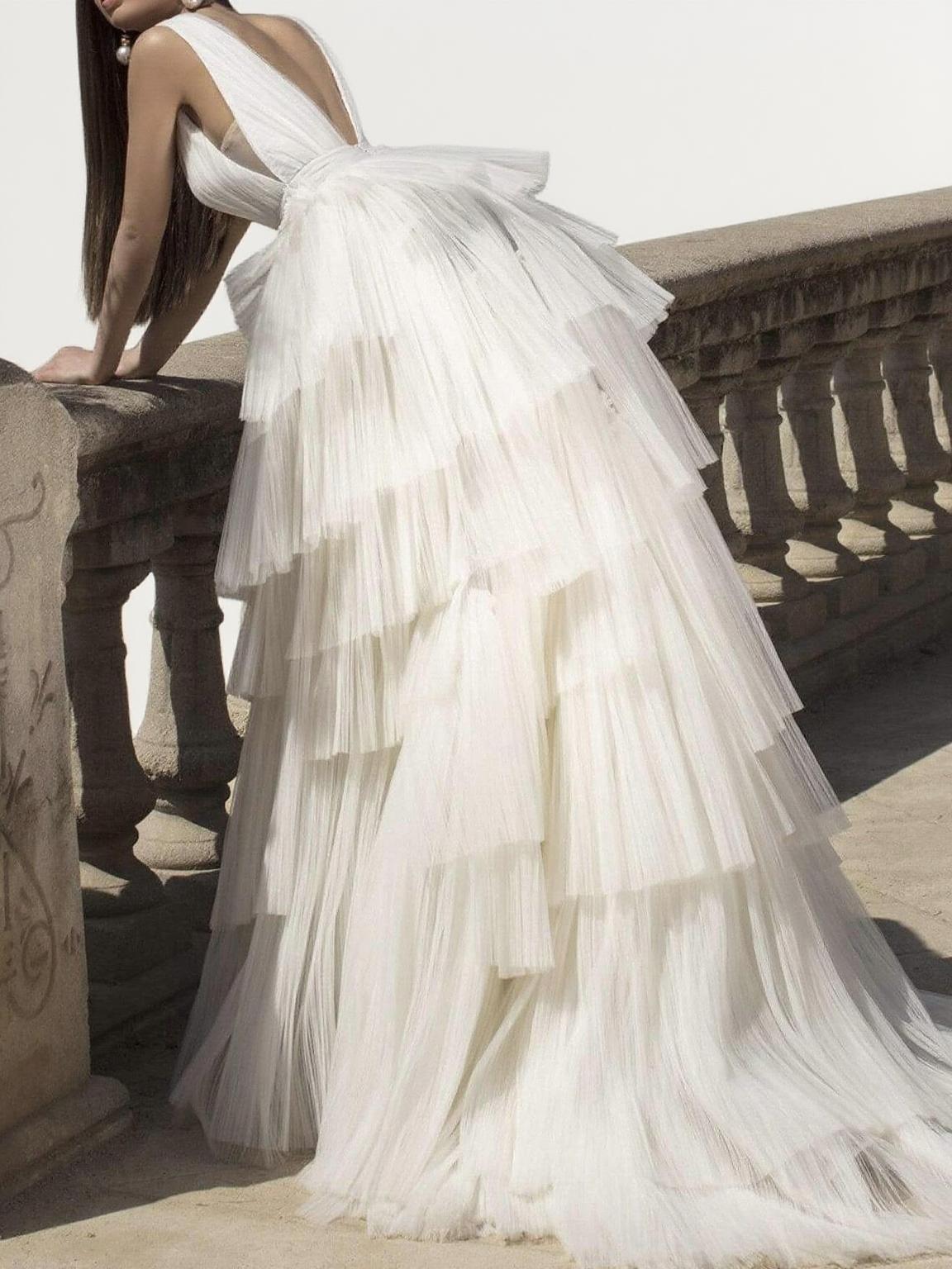 Straps A line sweep length party dress golden color
