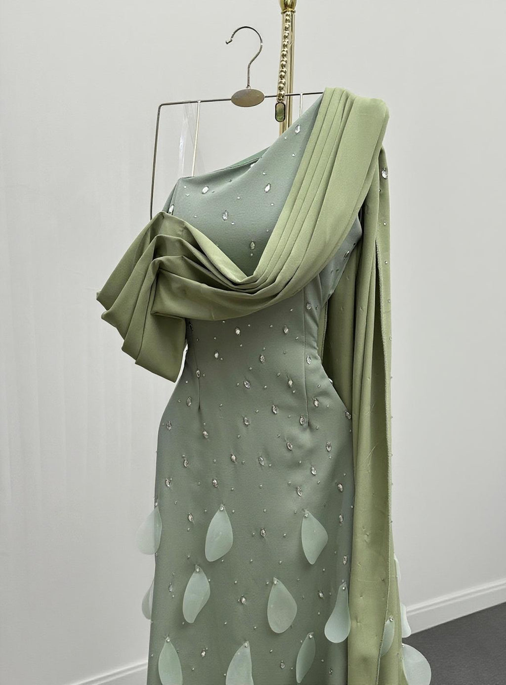 Uniquely designed Embroidery and side cape floor length party and ceremony dress
