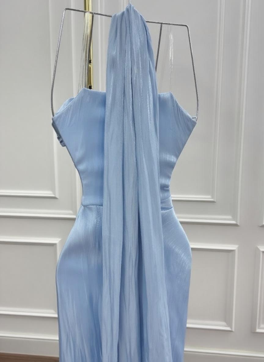 Blue Chiffon Special Occasion sleeveless Gown