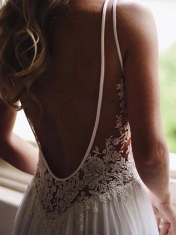 Sweep length pure white lace dress floral design