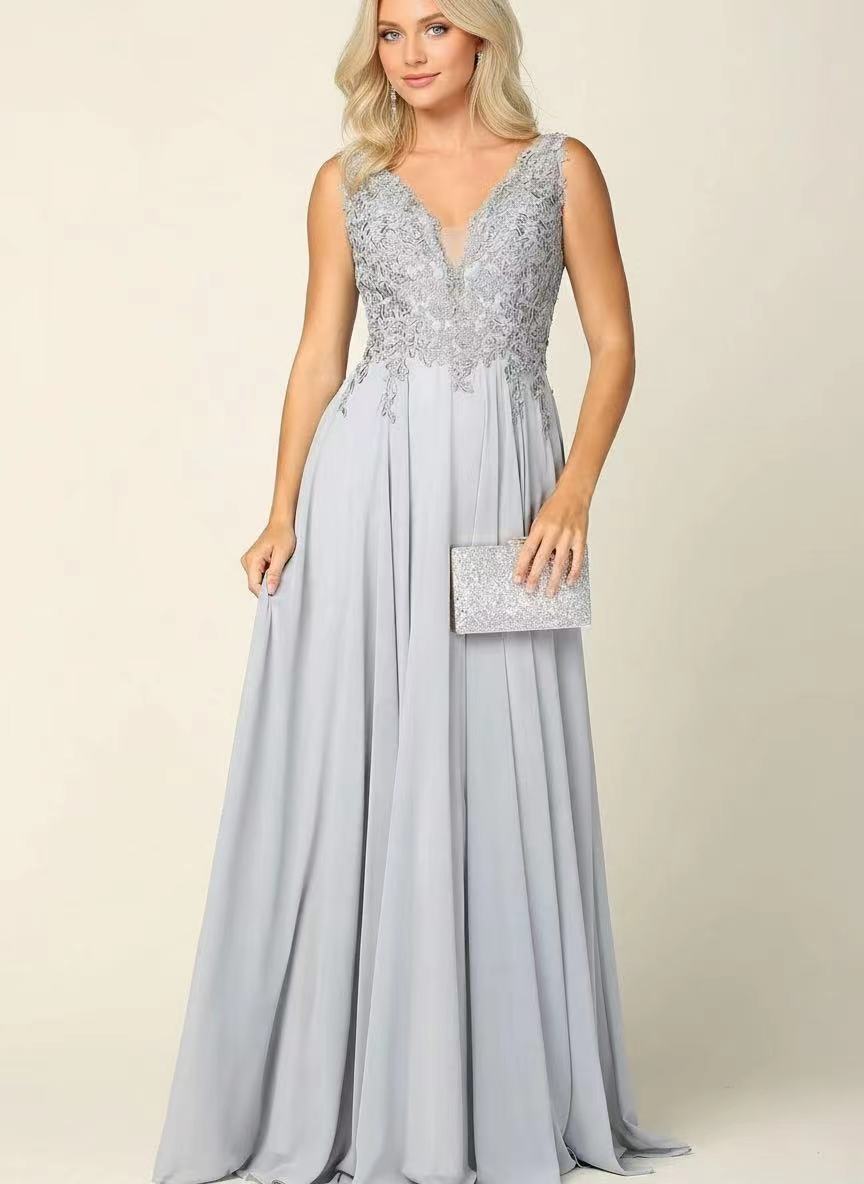 Lace straps sleeveless floor length chiffon formal party and prom dress