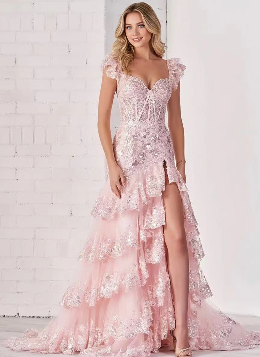 Off the shoulder A-line Princess Straps lace prom dress