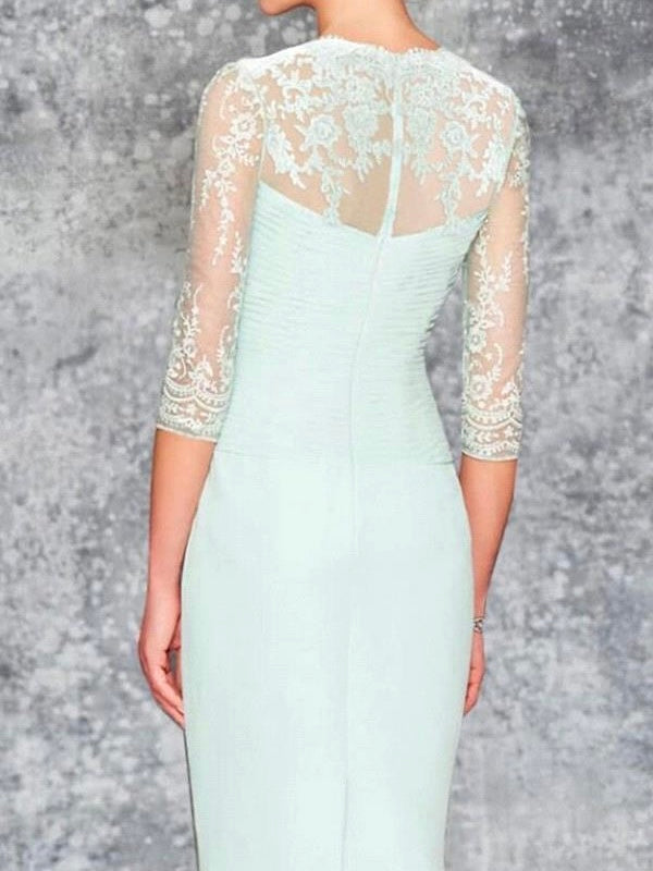 Column Chiffon Applique V-neck Sleeveless Knee-Length wedding guest dress