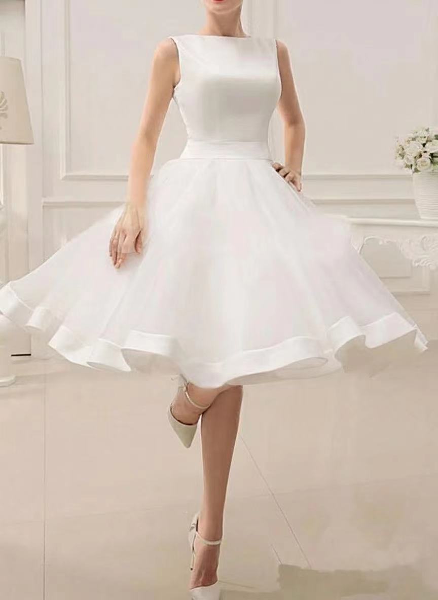 Satin and Organza high neck sleeveless short length party dress