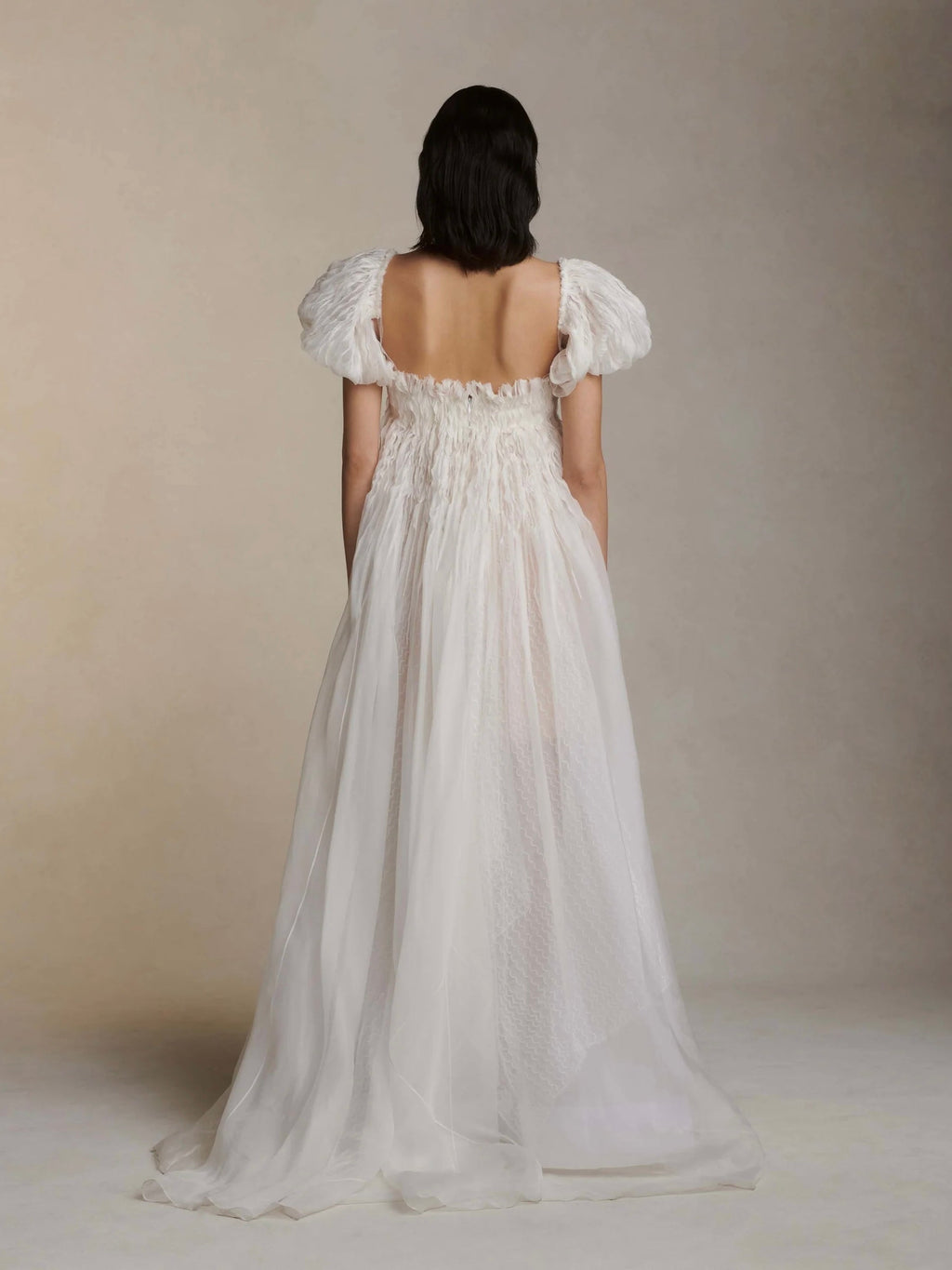 Square neck floor length short sleeve pure white gown