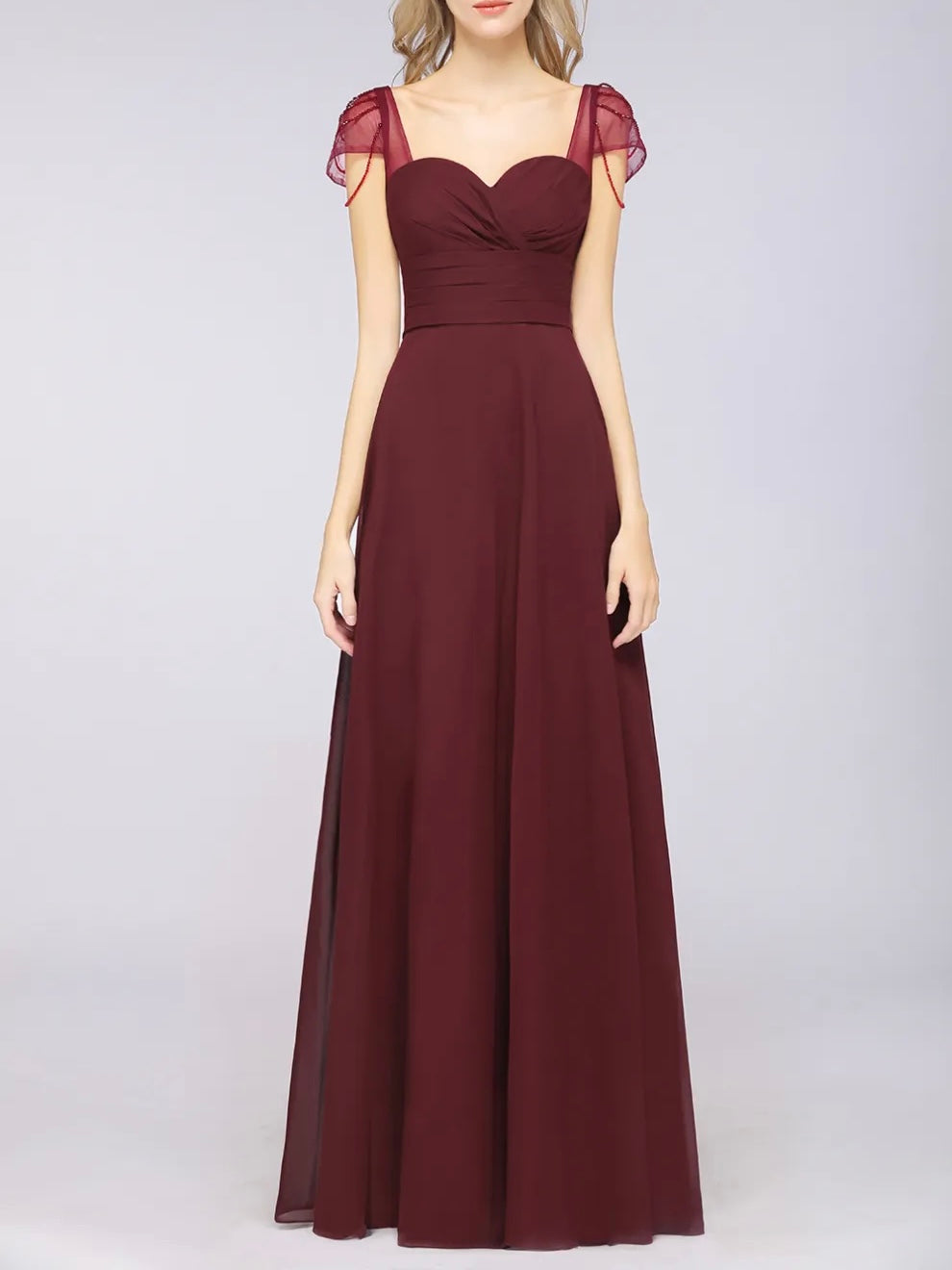 Short sleeve V neck floor length prom and formal party dress