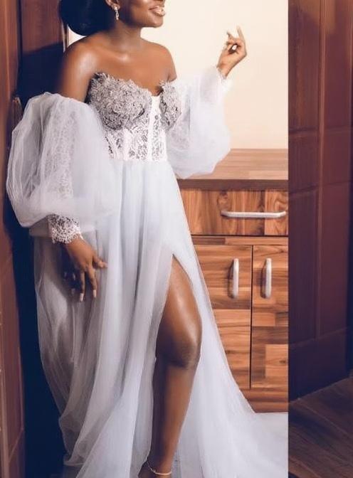 Floor length off the shoulder gorgeous bridal dress