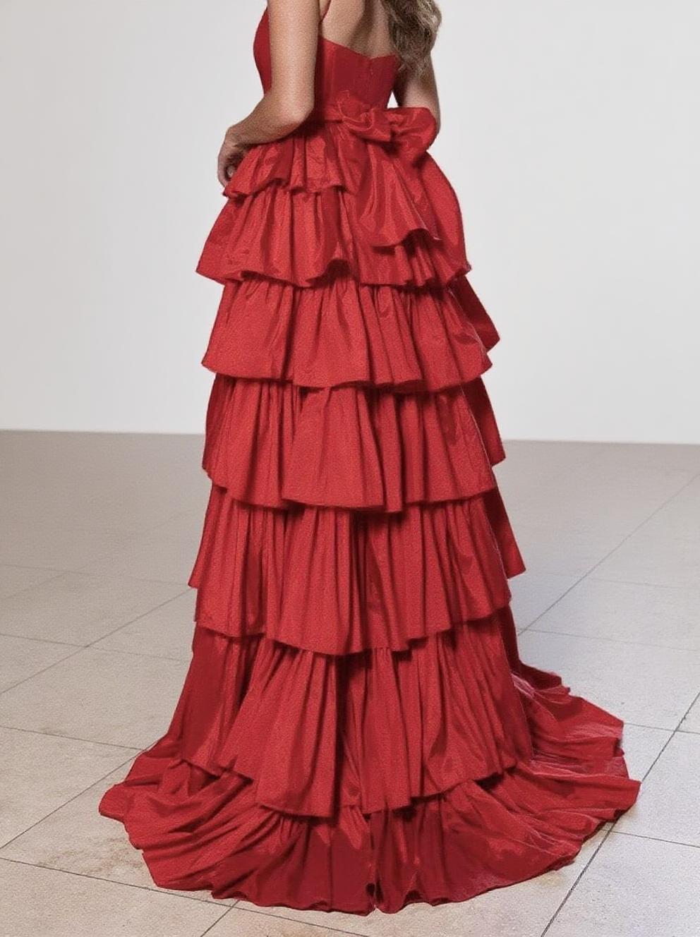 Formal gown Speghetti straps tiered layered V neck party dress