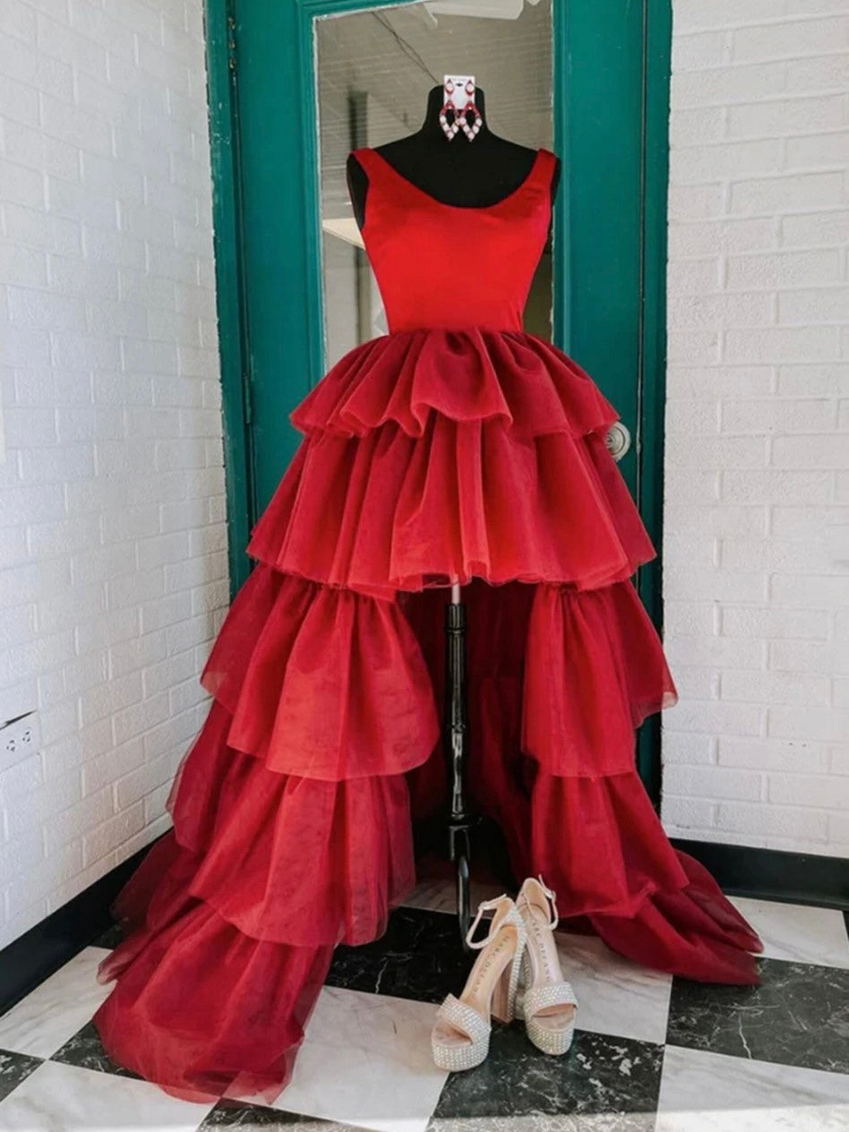 Formal gown Speghetti straps tiered layered V neck party dress