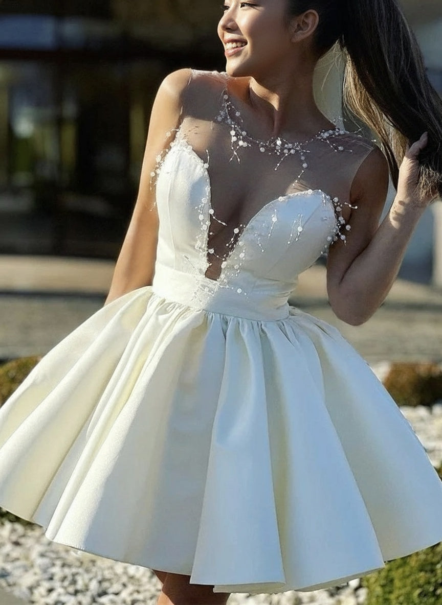Short length deep V neck party dress