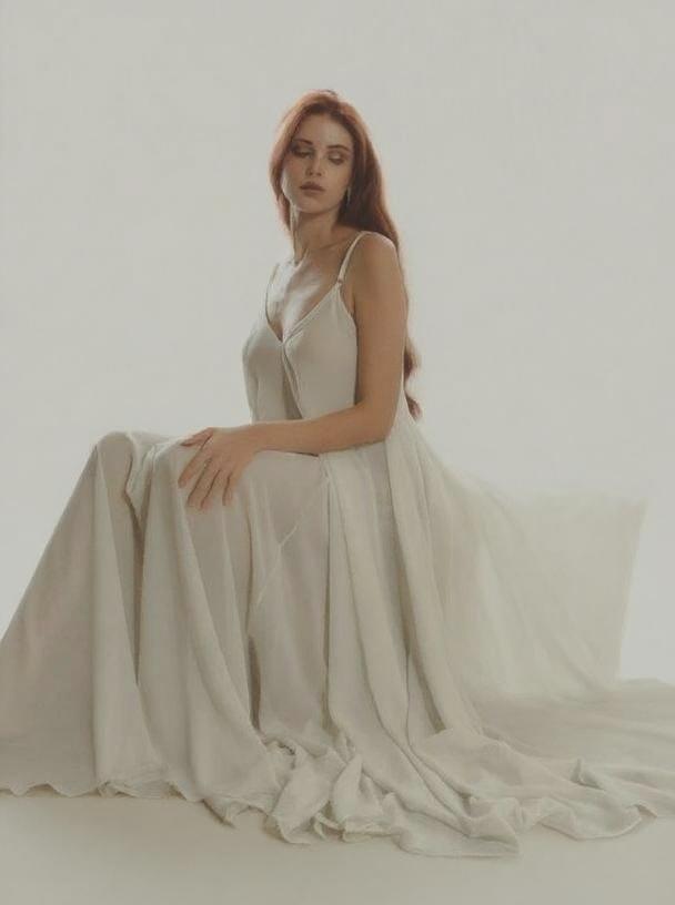 Spaghetti straps long V neck floor length sleeveless comfortable dress