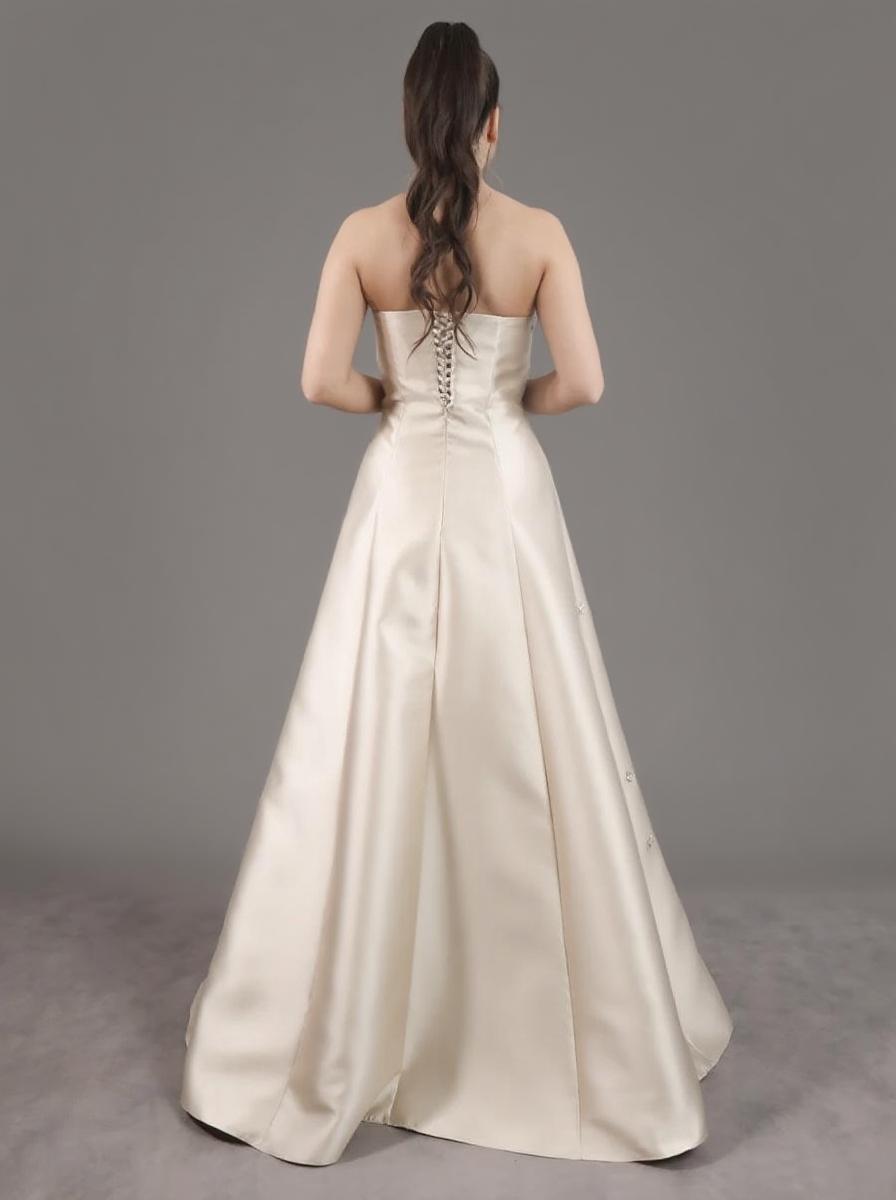 Satin Sleevelss off the shoulder with lace borderline feet length party dress