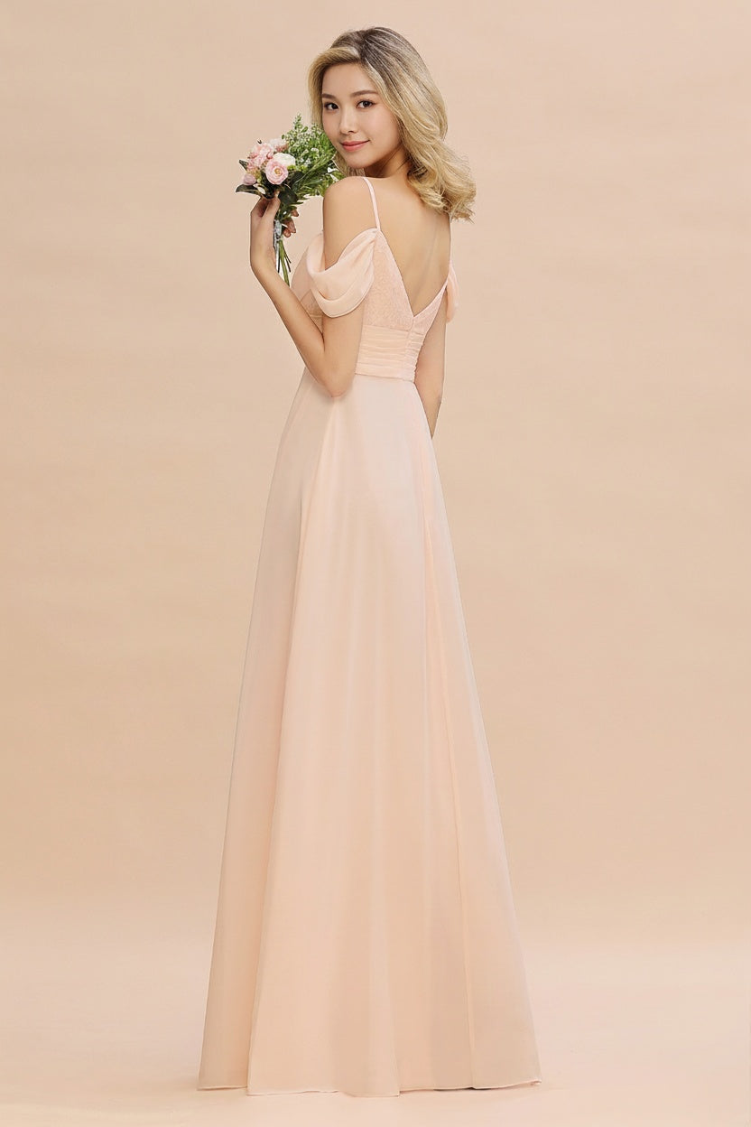 Bridesmaid Dress Burgundy color Off-the-shoulder with Spaghetti Straps