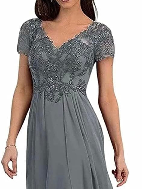 Ankle length lace designed short sleeve party dress