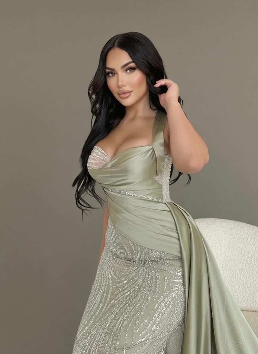 Gorgeous Mermaid style embellished sleevless with Satin Draping party dress