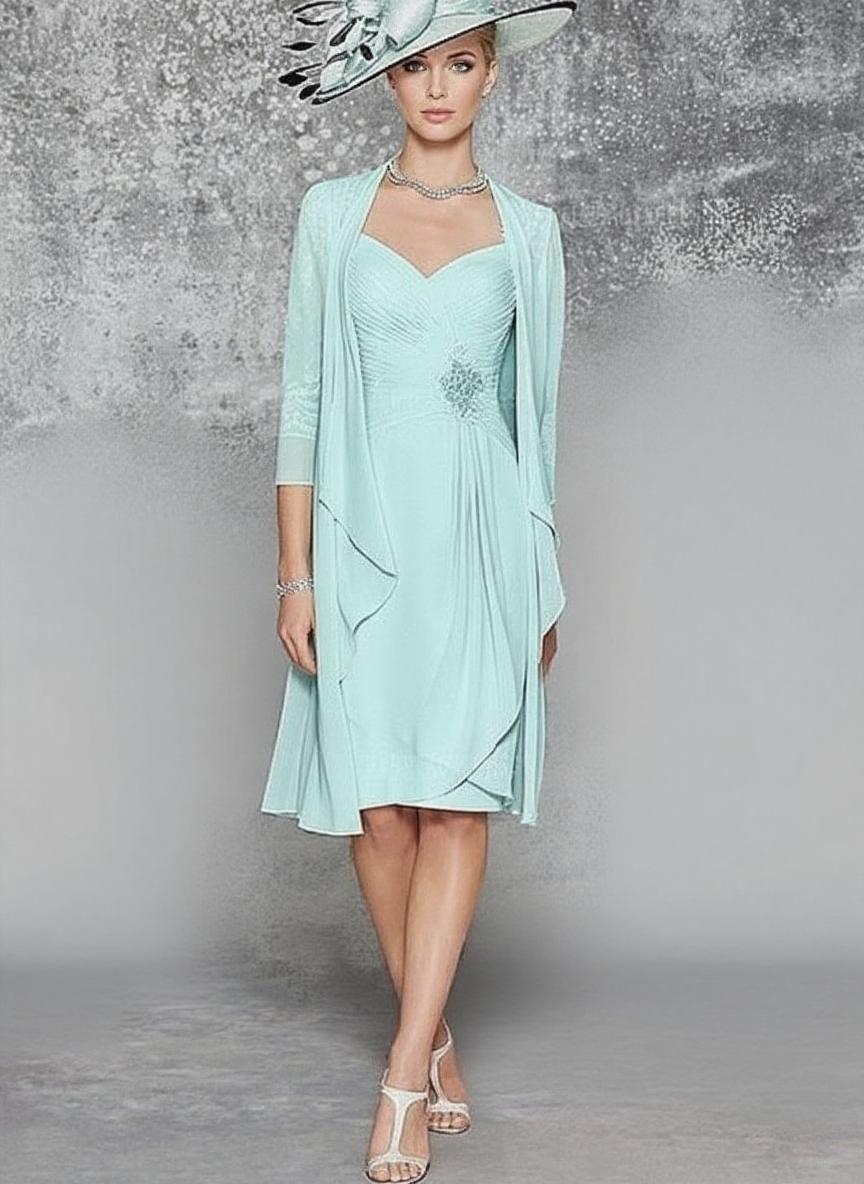 Column Chiffon Applique V-neck Sleeveless Knee-Length wedding guest dress